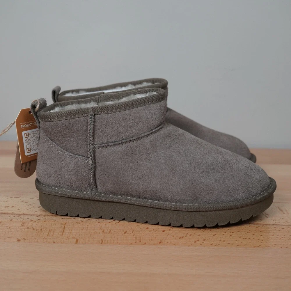 Project Cloud Boot Women 7.5 Grey Genovera Suede Faux Fur Lined Mini Ankle Boot‎